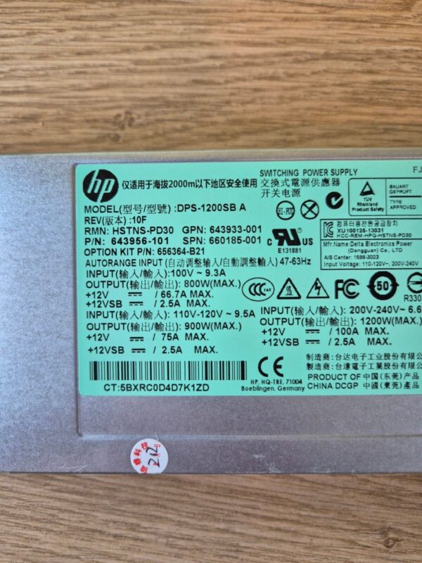 HP 1200W 660185-001 643956-101 643933-001 DPS-1200SB HSTNS-PD30 - Image 3
